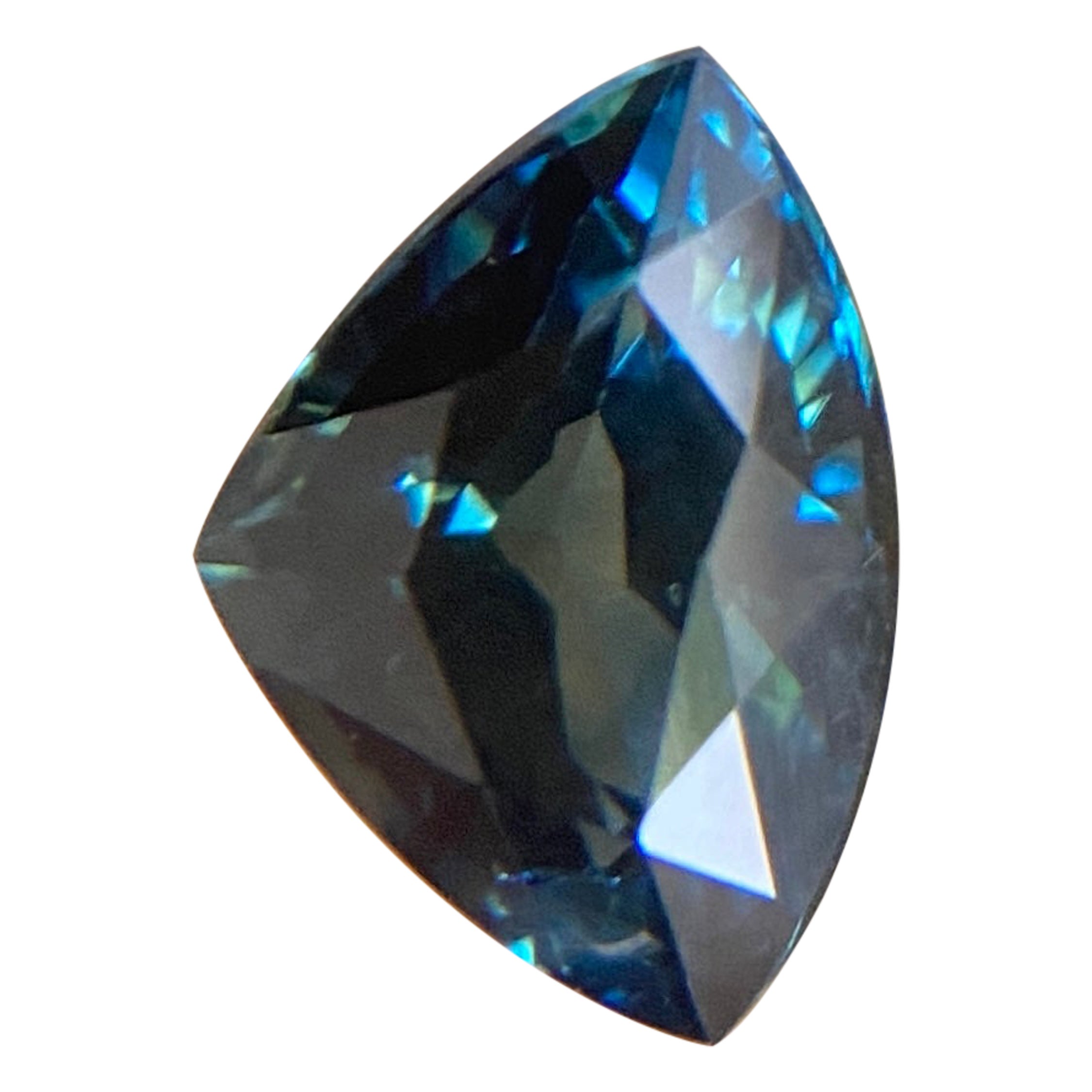 Deep Green Blue Sapphire 1.24ct Trillion Triangle Cut Loose Gemstone