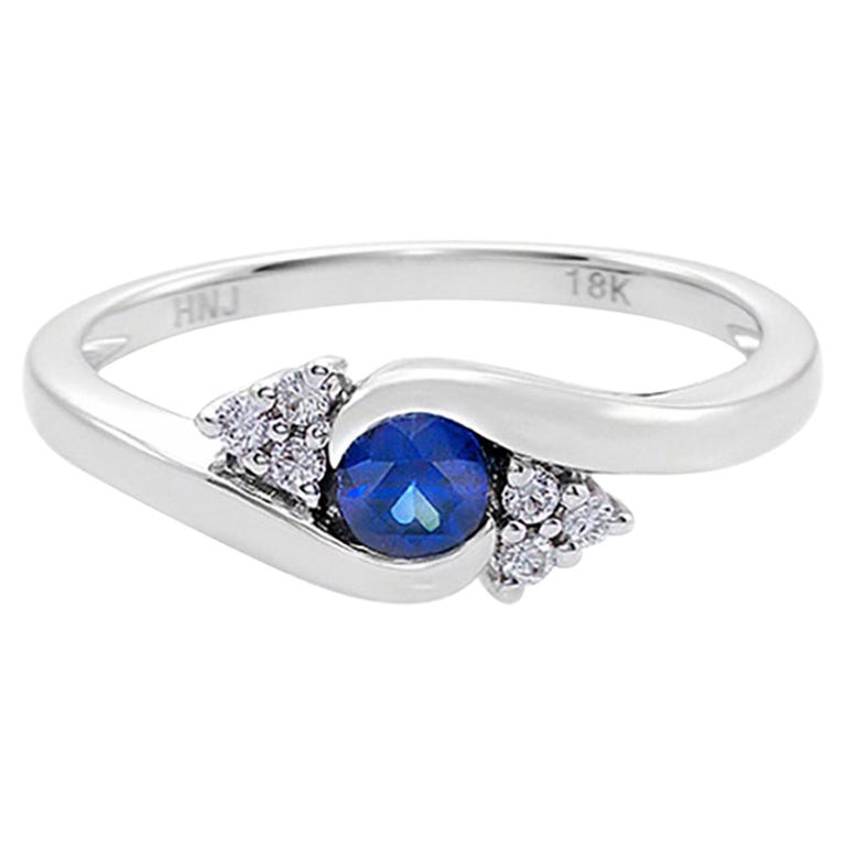For Sale:  Blue Sapphire and Diamonds Twist Tension Engagement Ring in 18K White Gold