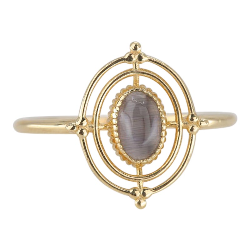 14K Gold Vintage Style Oval Cut Smoky Quartz Ring