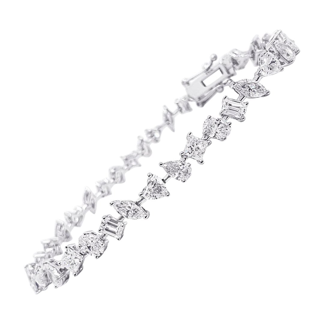Bracelet en or blanc 14 carats avec diamants de forme fantaisie de 7,25 carats 