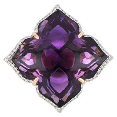 Amethyst and Diamond Studded Ring in 14 Karat Rose Gold