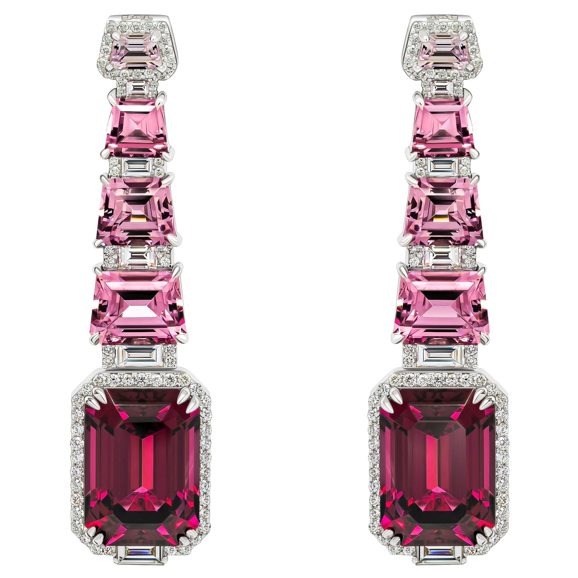 Rhodolite Garnet & Pink Spinels Earrings, 18k White Gold Diamonds Earrings For Sale
