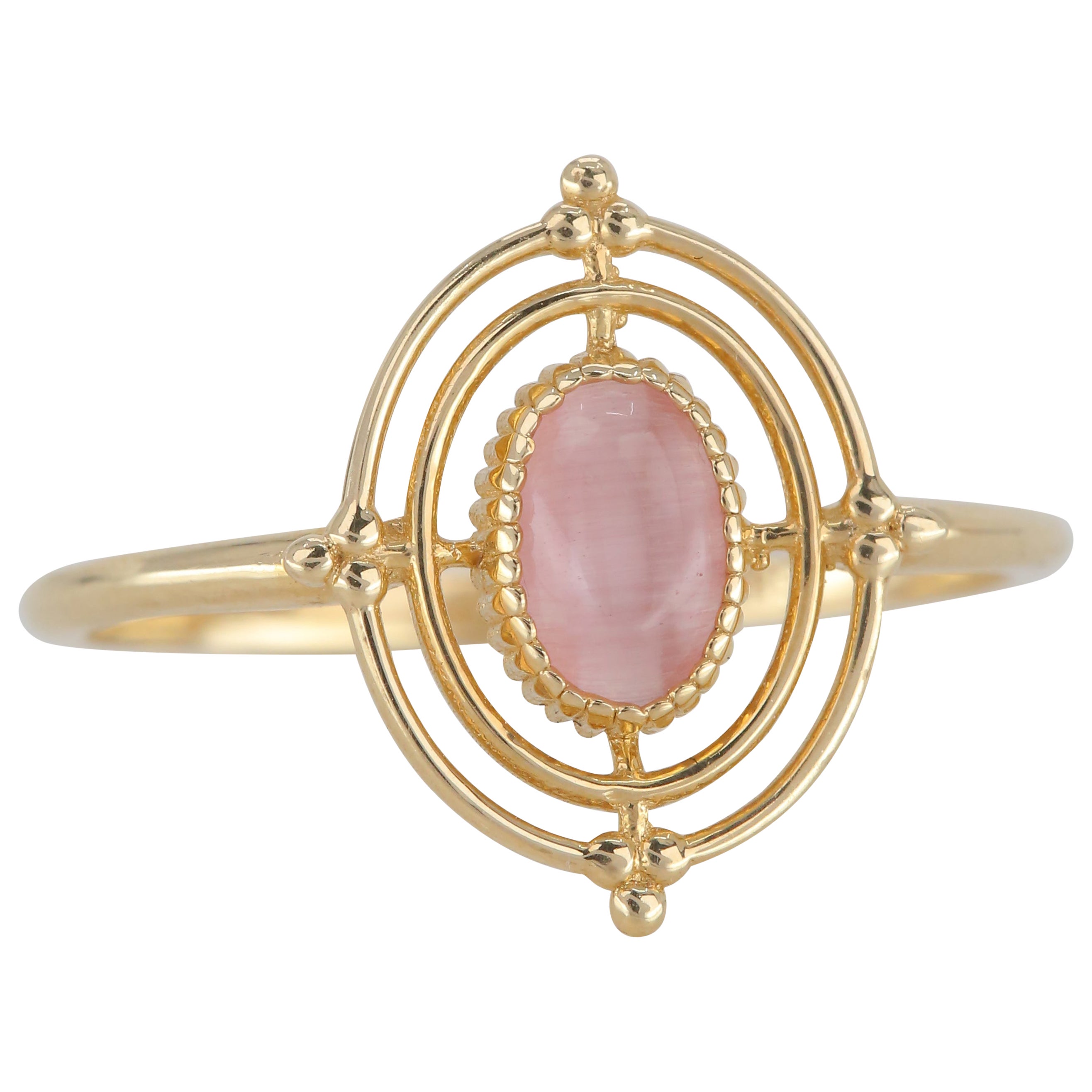 14K Gold Vintage Style Oval Cut Pink Quartz Ring
