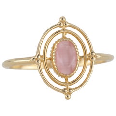 14K Gold Vintage Stil Oval Schliff Rosa Quarz Ring