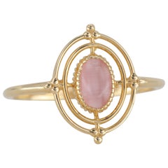 14K Gold Retro Style Oval Cut Pink Quartz Ring