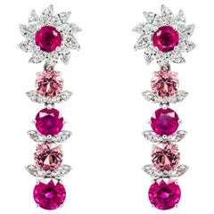 Rubies Spinels & Diamonds Earrings, 18k White Gold Unheated Rubies & Spinels Er