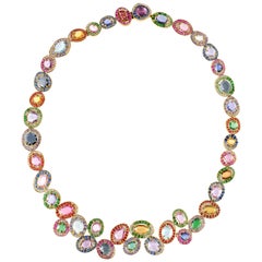 Rosior one-off Rose Cut Multicolor Gemstone Necklace set in Yellow Gold