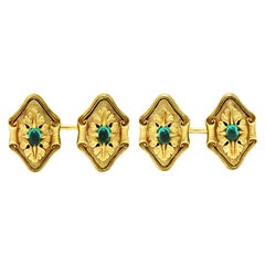 Antique Art Nouveau Diopside 18 Karat Green Gold Foliate Men's Cufflinks