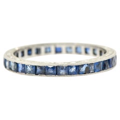 Art Deco 2.25 Carats French Cut Sapphire Platinum Eternity Band Ring