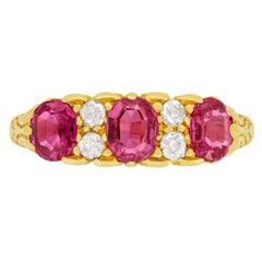 Antique Victorian 1.40ct Pink Sapphire and Diamond Three Stone Ring, c.1903