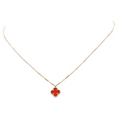 Used Van Cleef & Arpels Sweet Alhambra Rose Gold Carnelian Pendant Necklace