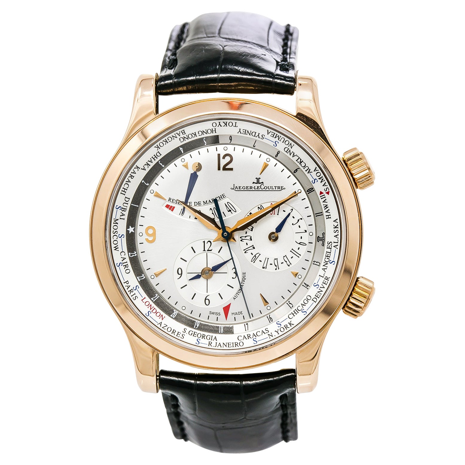 Jaeger LeCoultre Master World Geographic 146.2.32.S 18K Rose Gold w/Box & Papers For Sale