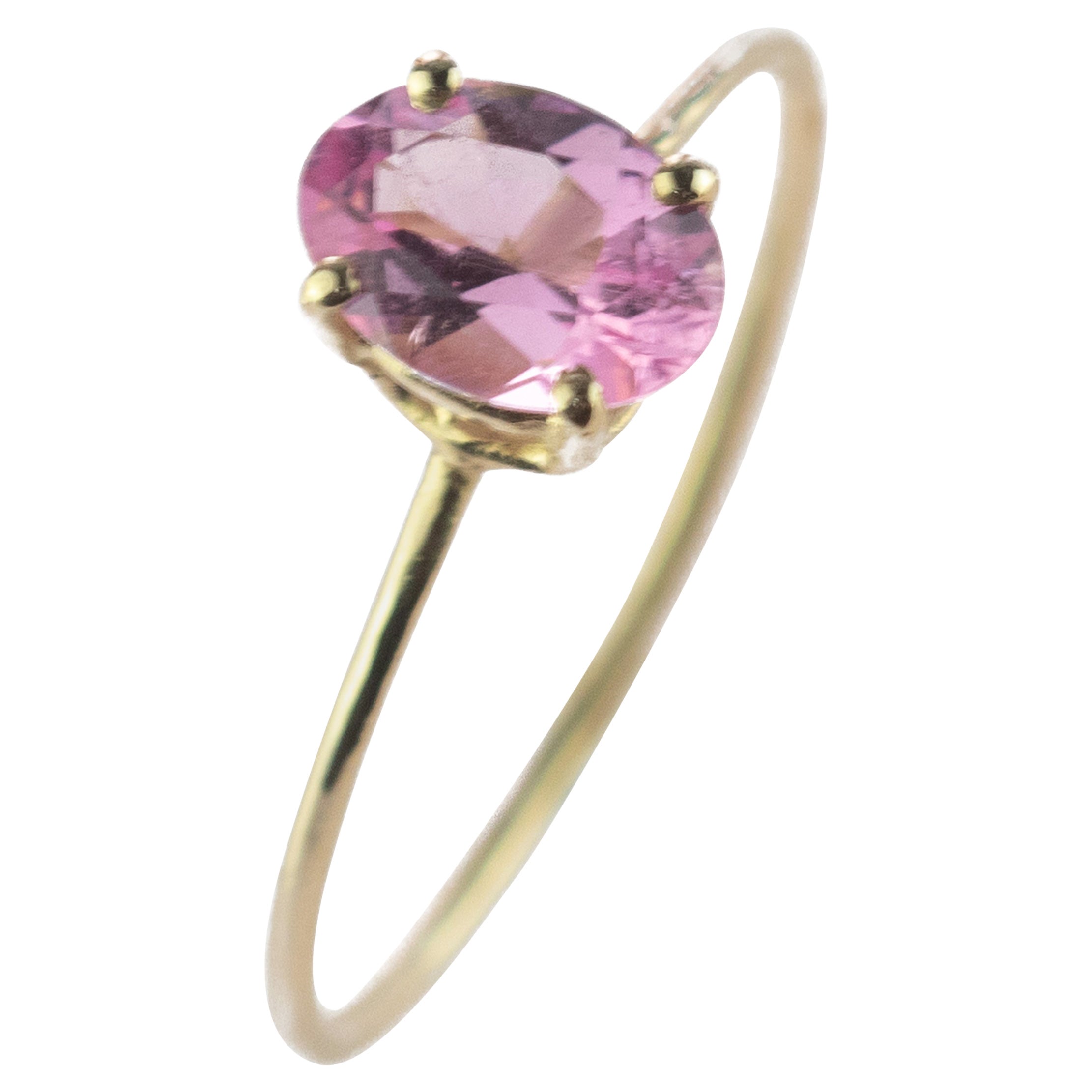 Intini Jewels Pink Oval Tourmaline 14 Karat Yellow Gold Cocktail Handmade Ring For Sale