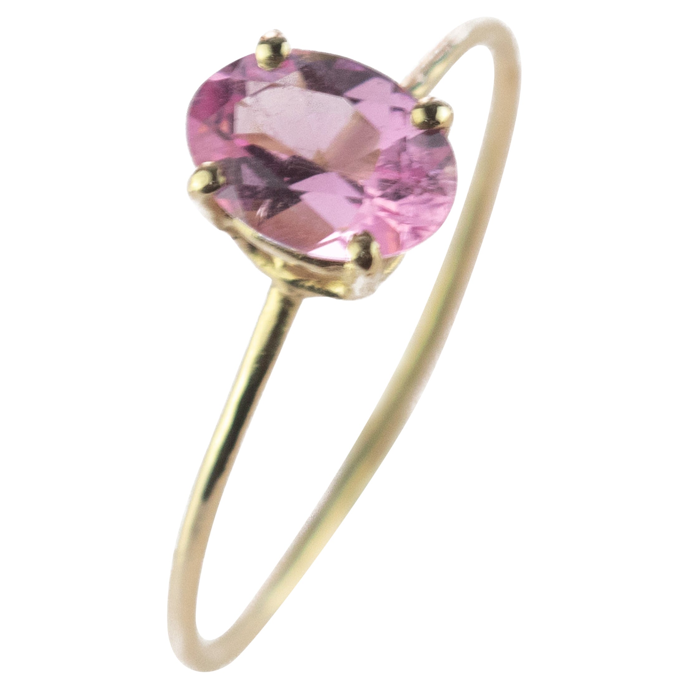 Intini Jewels Pink Oval Tourmaline 18 Karat Yellow Gold Cocktail Handmade Ring For Sale