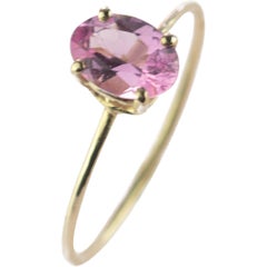 Intini Jewels Pink Oval Tourmaline 9 Karat Yellow Gold Cocktail Handmade Ring