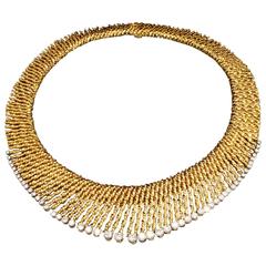 1960 Van Cleef & Arpels Diamond Gold Paille Necklace