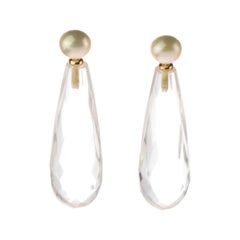 Quartz Rock Crystal Pearl 18 Karat Gold Tear Drop Dangle Modern Italian Earrings