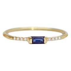 Sapphire Baguette and Pave Diamond Ring