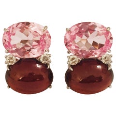 Grande GUM DROP™ Earrings with Pink Topaz and Cabochon Garnet and Diamonds