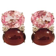 Grande GUM DROPâ„¢ Earrings with Pink Topaz and Cabochon Garnet and Diamonds 10