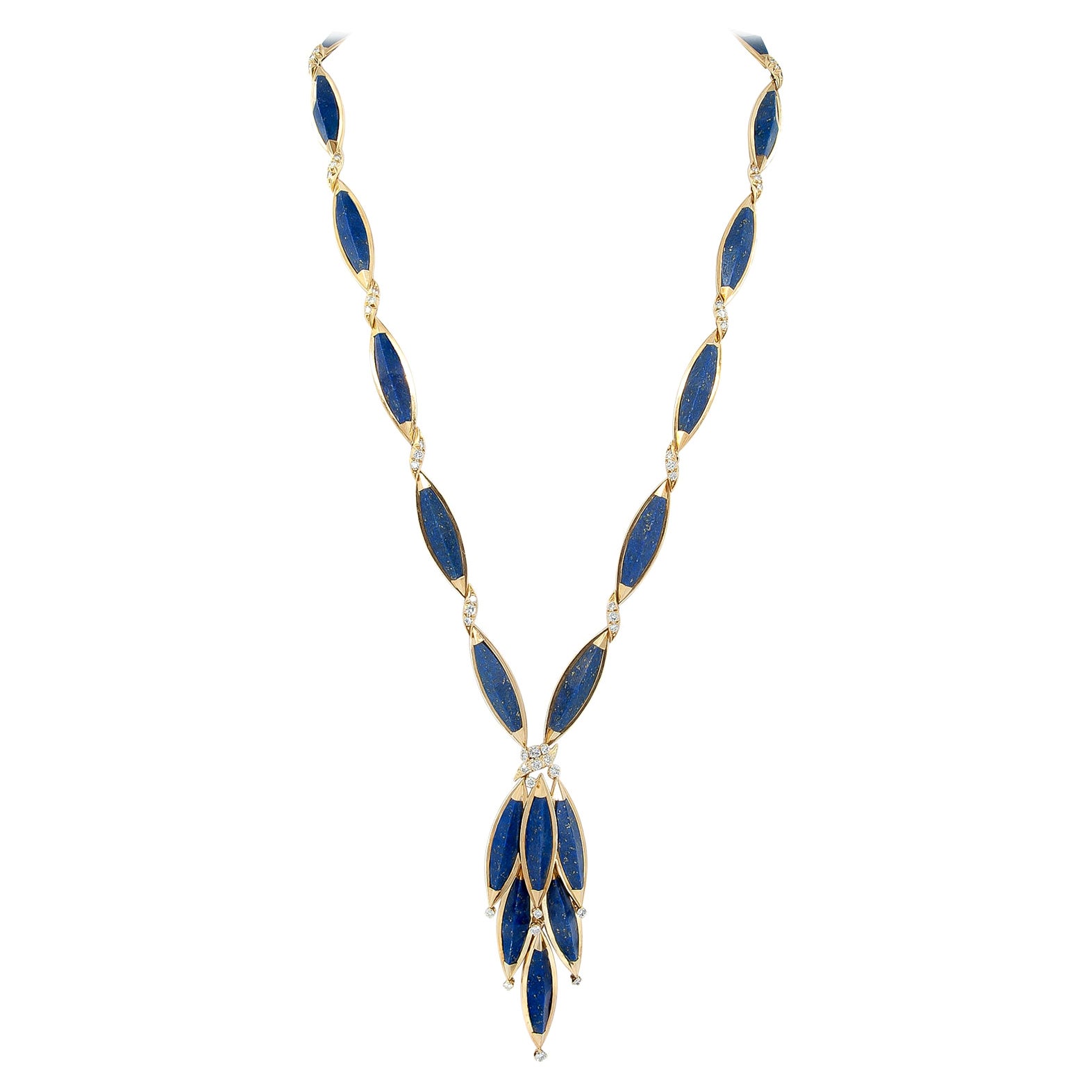 Diamond, Lapis Lazuli Gold Necklace For Sale