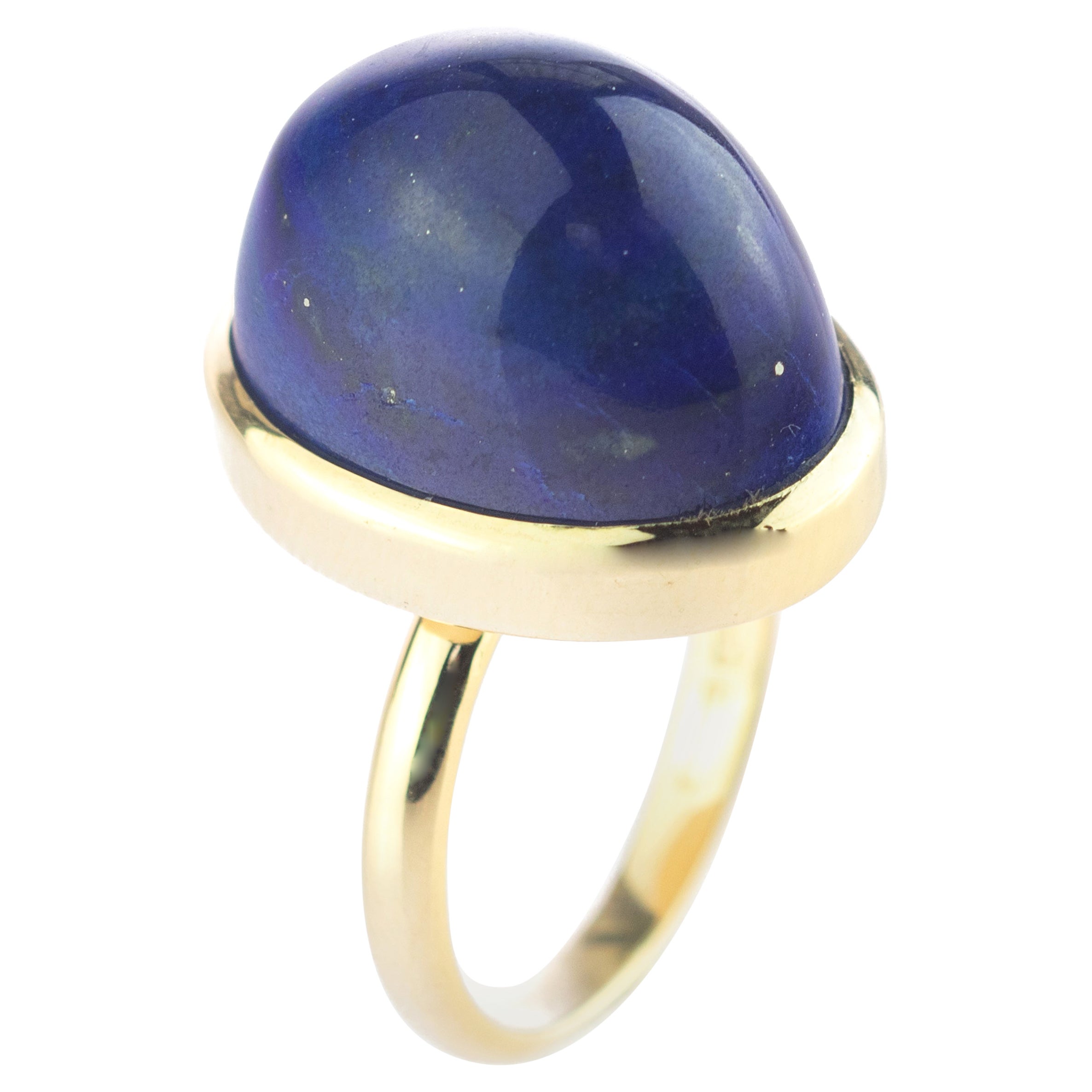 Intini Jewels 18 Karat Gold Lapis Lazuli Cabochon Spring Italian Handmade Ring For Sale