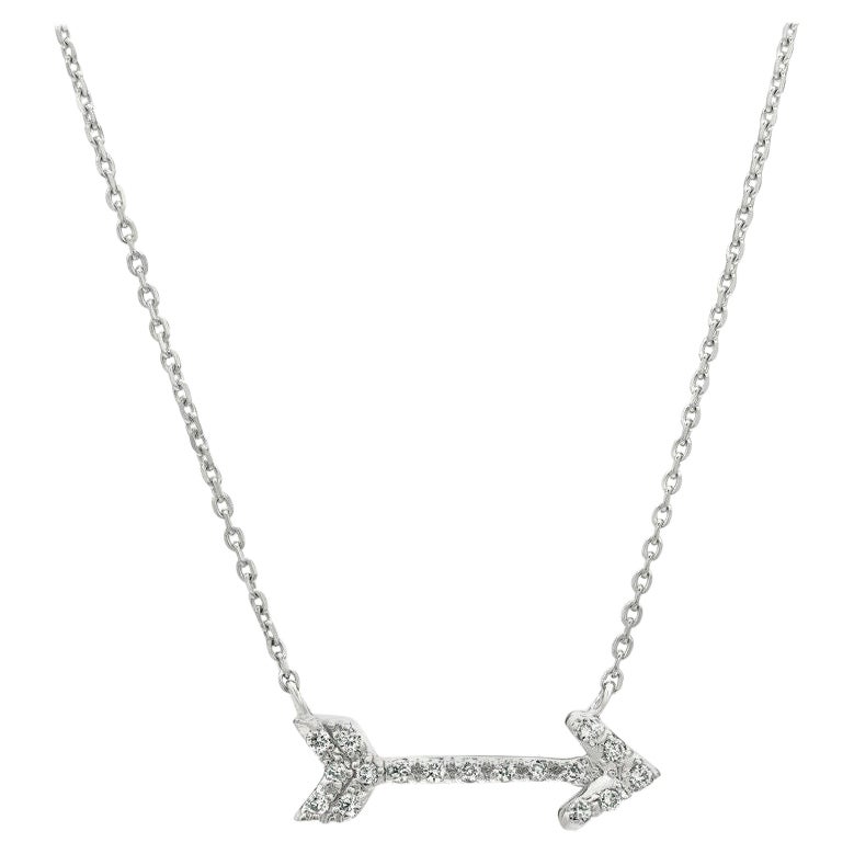 0.15 CT Natural Diamond Arrow Necklace Pendant 14K White Gold G SI For Sale