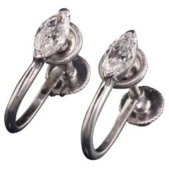 Art Deco Tiffany & Co. Palladium Old Mine Marquise Diamond Earrings
