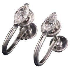 Antique Art Deco Tiffany & Co. Palladium Old Mine Marquise Diamond Earrings