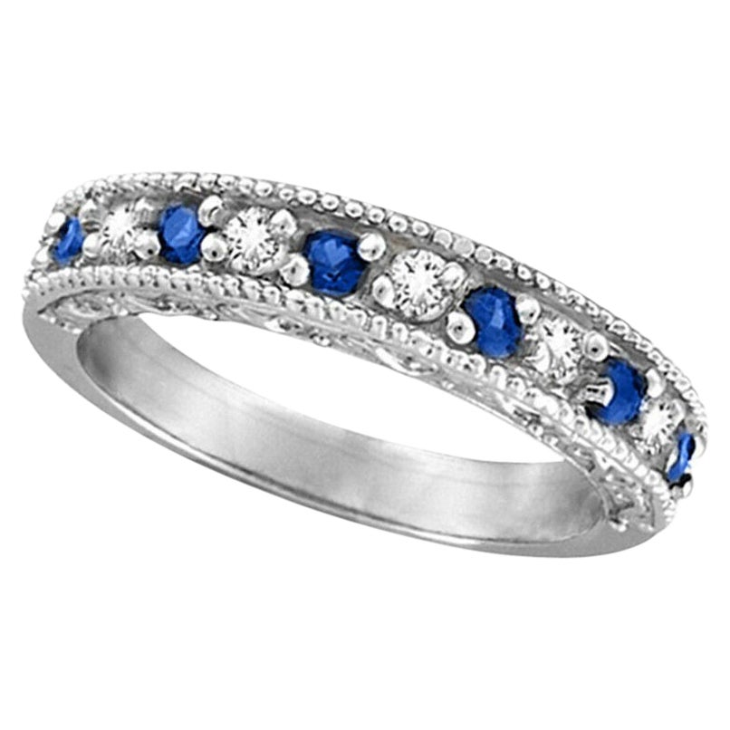 For Sale:  0.59 Carat Natural Diamond & Sapphire Ring Band 14K White Gold