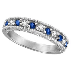 0.59 Carat Natural Diamond & Sapphire Ring Band 14K White Gold