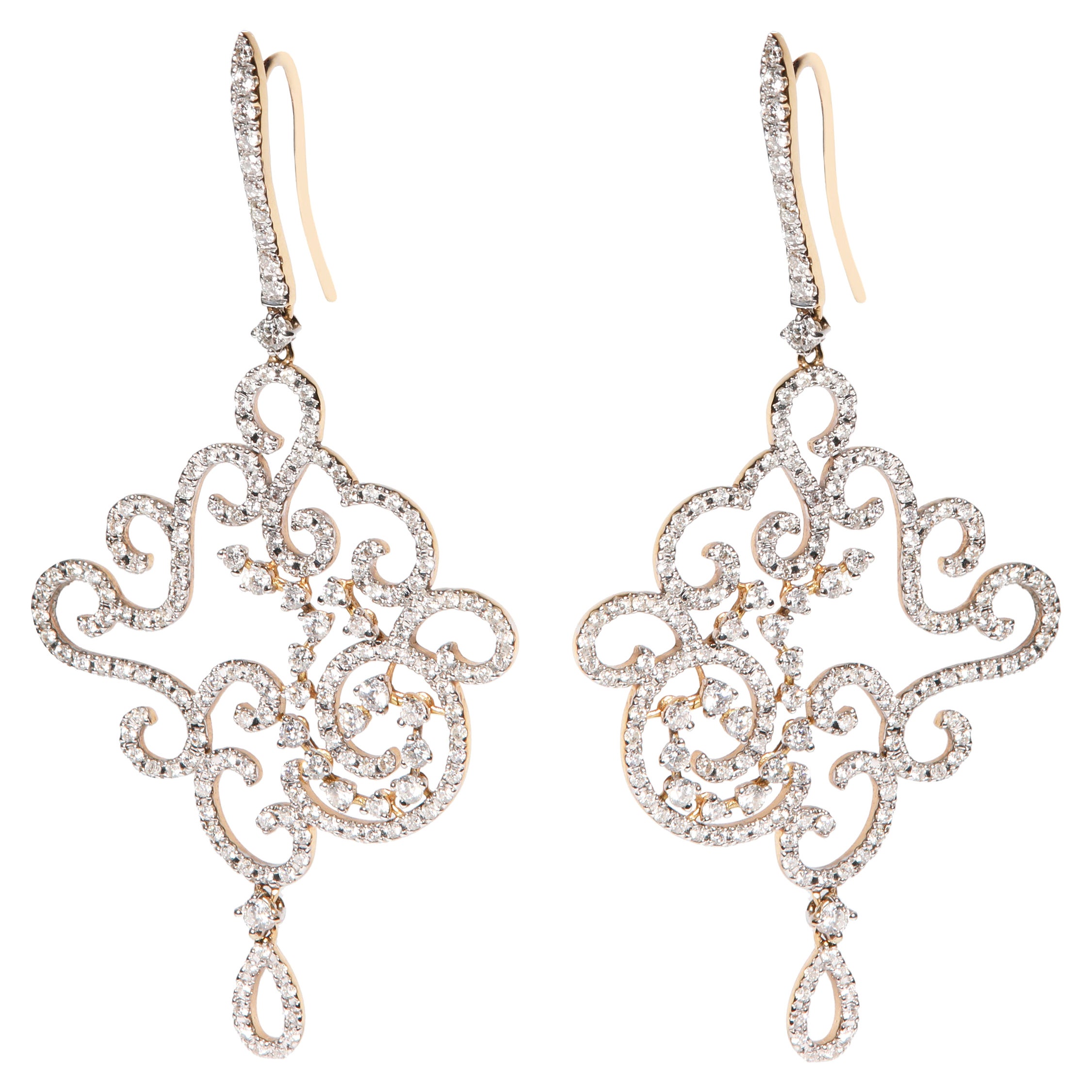 Casato Gioielli 18 Karat Gold Lace Earrings Set with Diamonds