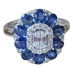 Natural Diamond and Blue Sapphire Ring Set in 18 Karat Gold