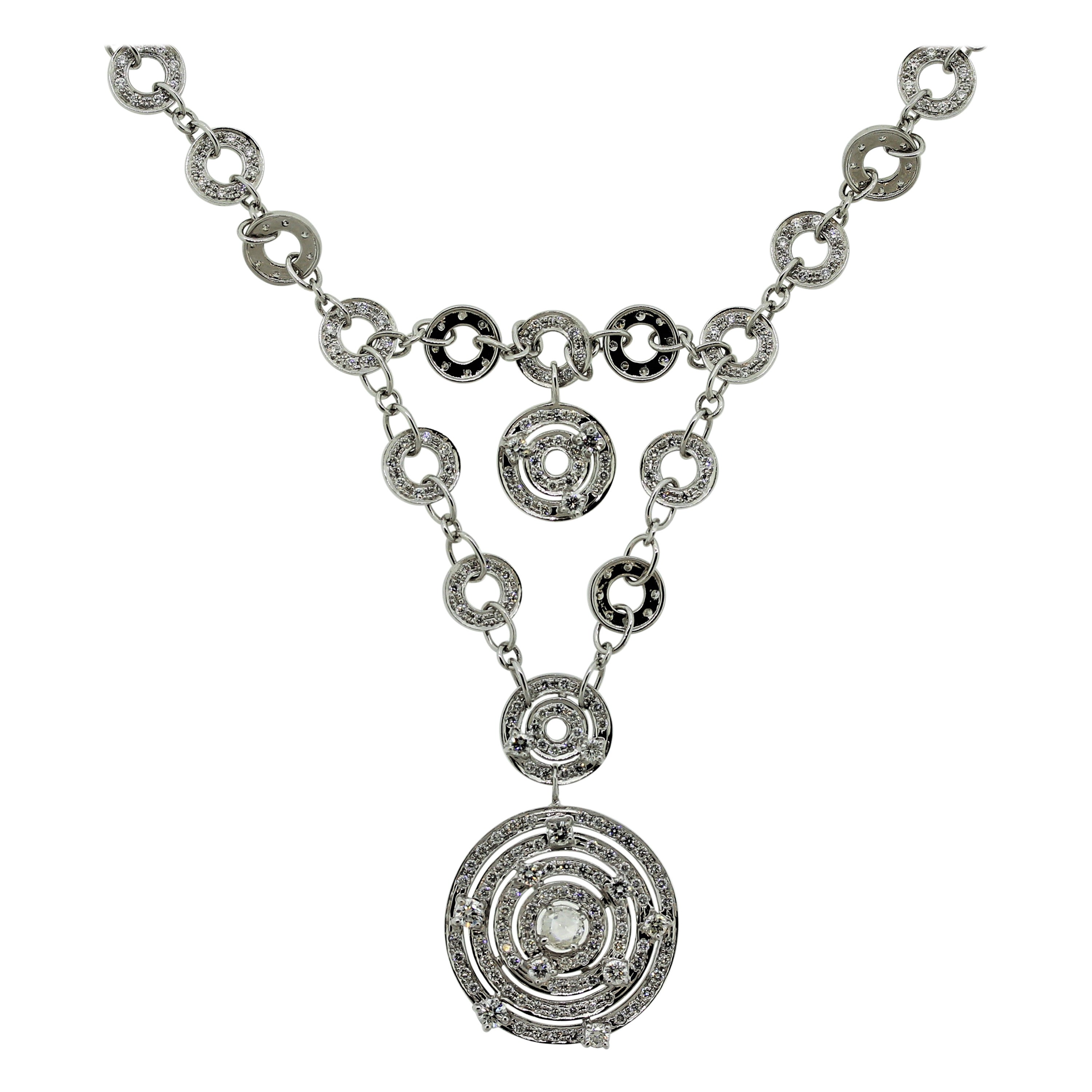 Diamond Multi-Circle Gold Drop Necklace For Sale