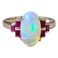 Natural Opal and Ruby Ring Set in 18 Karat Gold