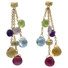 Marco Bicego Paradise Gemstone 3 Strand Yellow Gold Dangle Drop Earrings