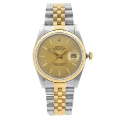 Retro Rolex Datejust 18k Yellow Gold Steel Champagne Dial Mens Watch 16233