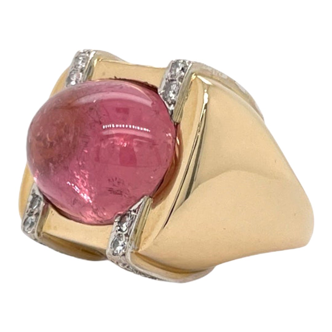 Pink Tourmaline & Diamond Ring in 14k Yellow & White Gold