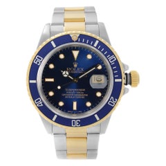 Vintage Rolex Submariner 18k Yellow Gold Steel Blue Dial Automatic Mens Watch 16803