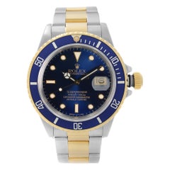 Rolex Submariner 18k or jaune:: acier:: cadran bleu:: montre automatique pour hommes 16803