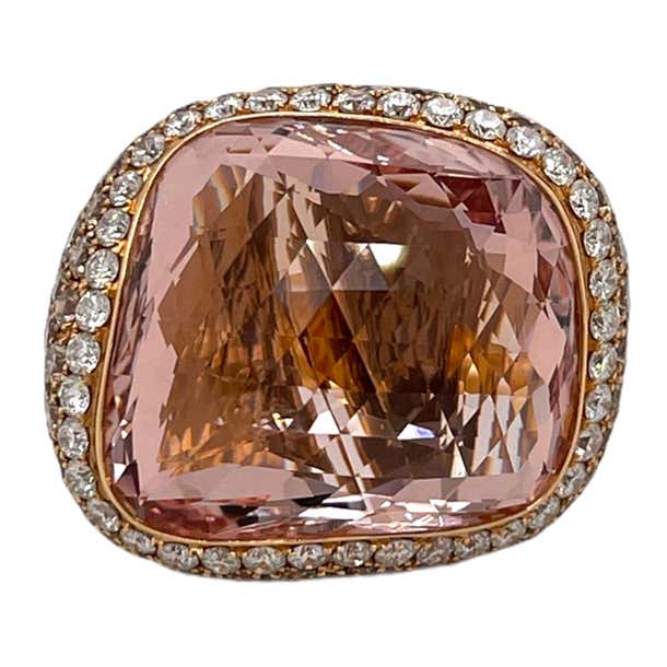 Morganite and Champagne Diamond Ring in 18k Rose Gold For Sale at ...