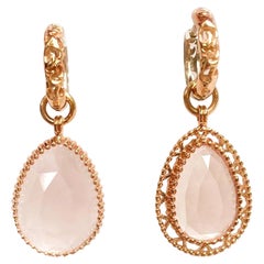 18k Rose and White Gold Scroll Pattern Hoops with Rose Quartz Earring Jackets