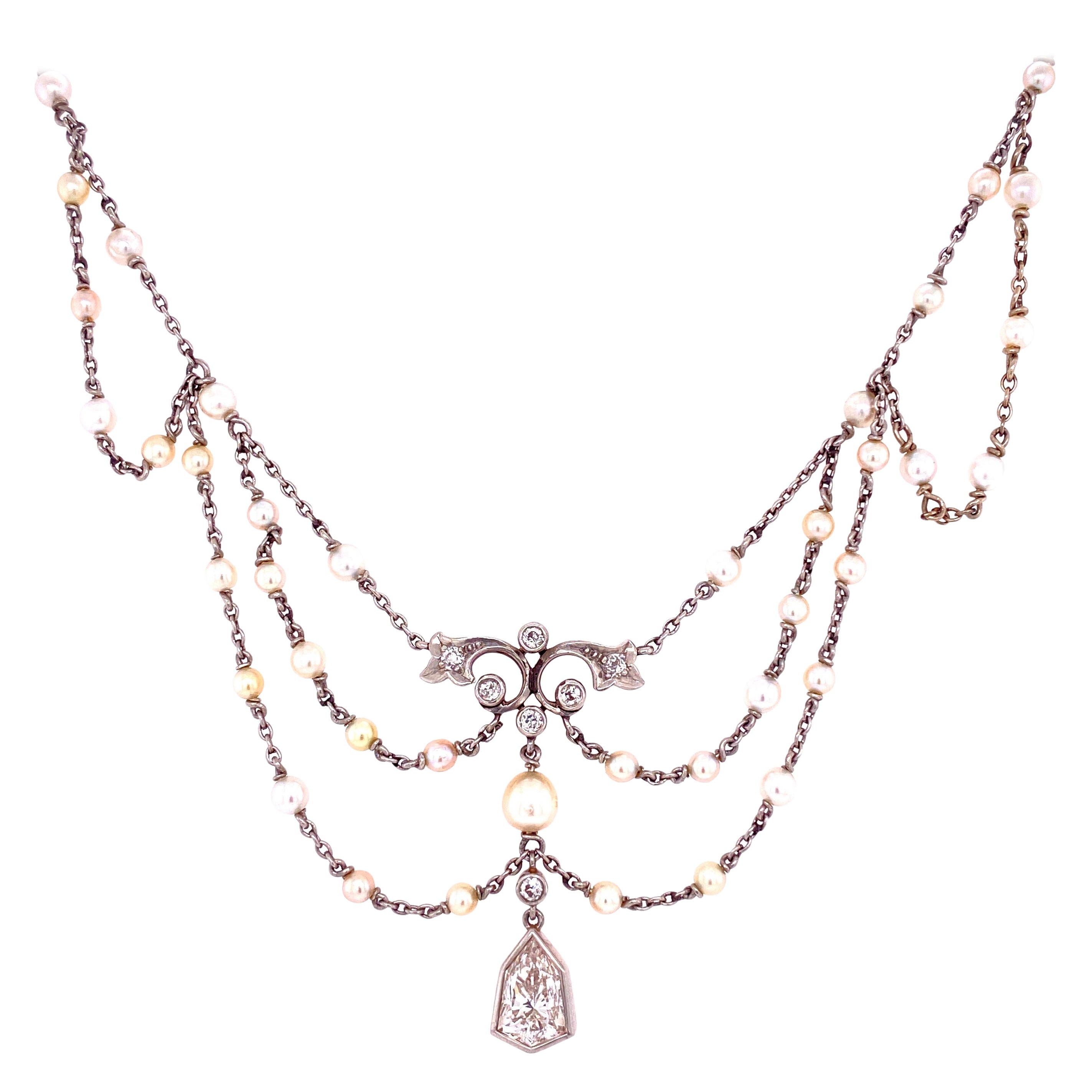 Antique Edwardian Diamond Seed Pearl Platinum Bib Necklace Estate Fine Jewelry