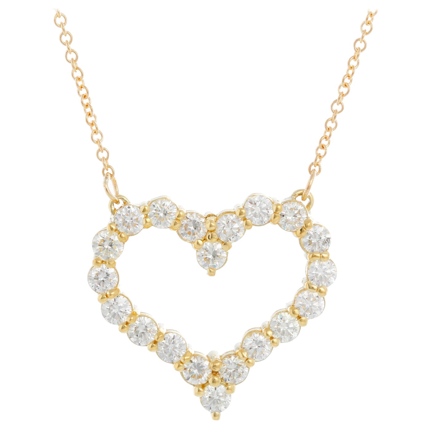 18K Yellow Gold Diamond Heart Necklace 3.22 Cts For Sale
