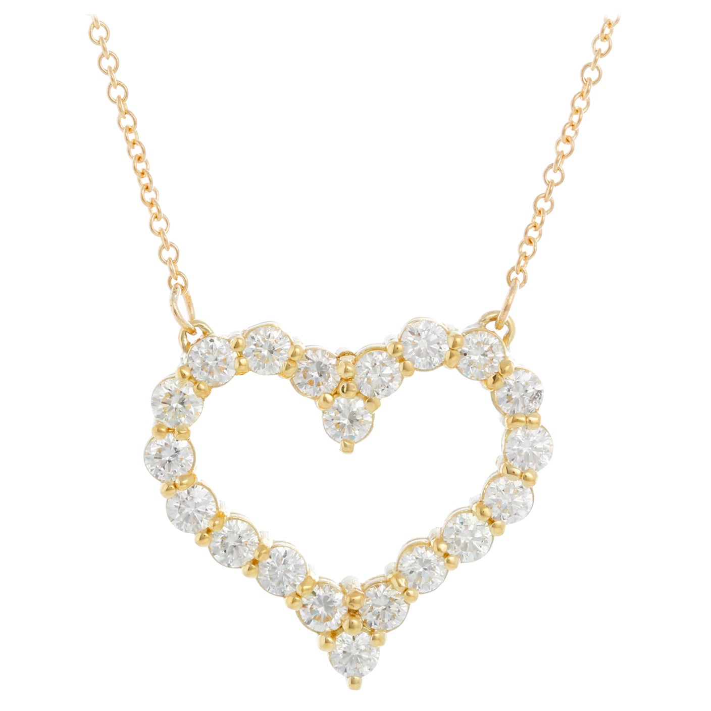 thumbnail interactive-video image 1 of 9ct Yellow Gold On Silver Simulated Diamond Heart Necklace – 16-20" Adjustable Chain – Old English Jewellers 1 of 1