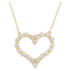 18K Yellow Gold Diamond Heart Necklace 3.22 Cts