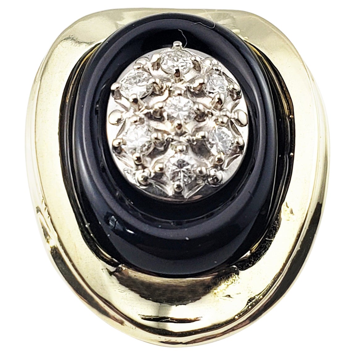 Antique $700 14K Yellow Gold Edwardian Onyx Diamond Filigree Ring