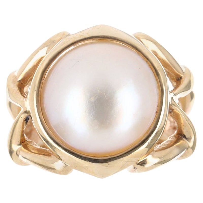 Vintage Mabe Perle & Gold Ring 14K im Angebot