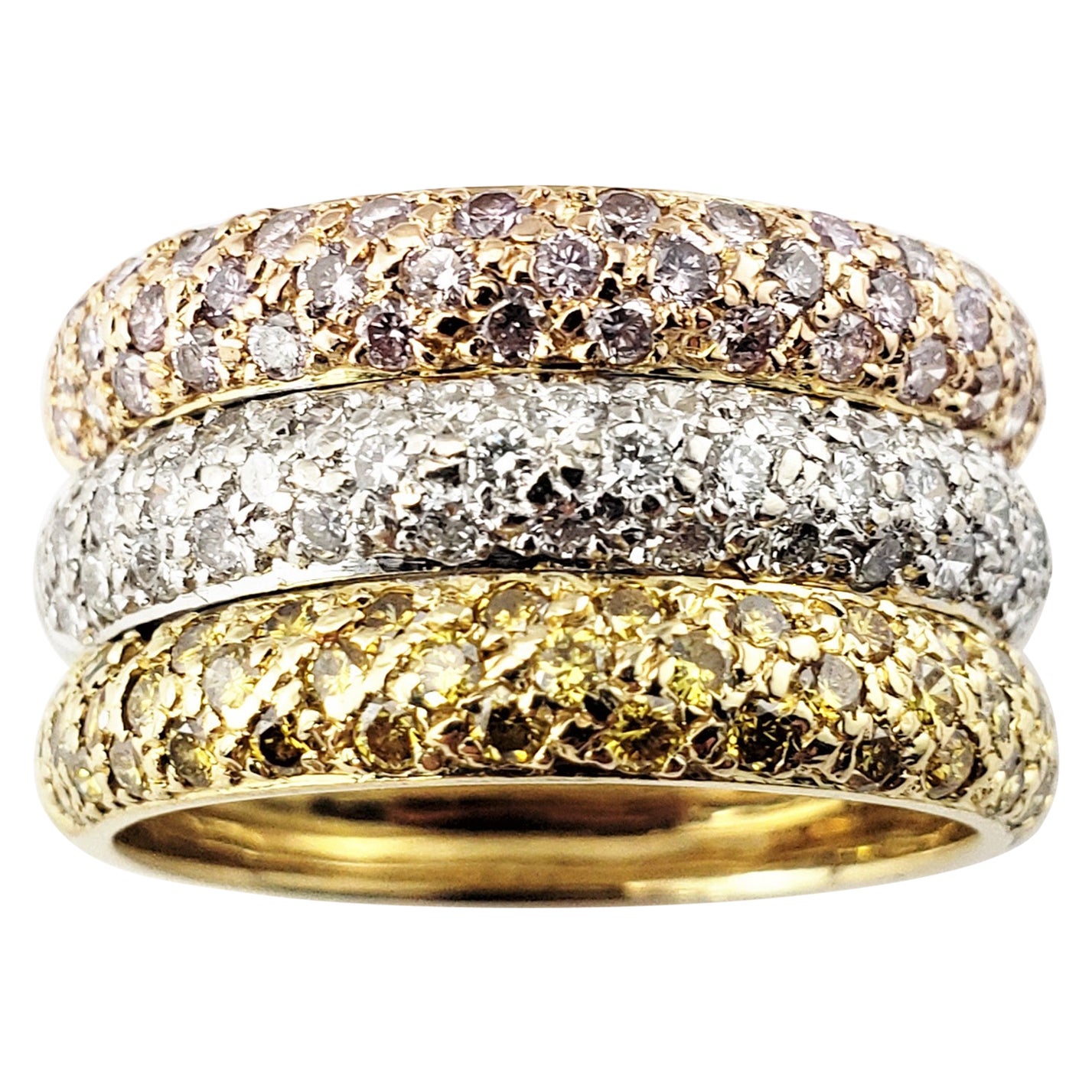 18 Karat Gelb-, Weiß- und Roségold und Diamant Dreifach-Ring im Angebot