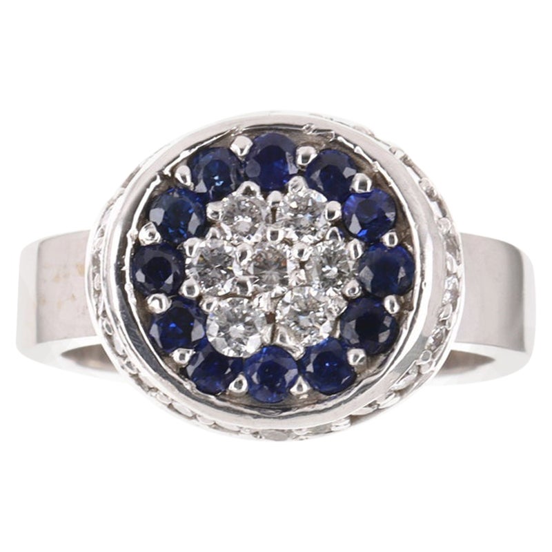 AAA+ 14K Natural Blue Sapphire & Diamond Cocktail Ring For Sale